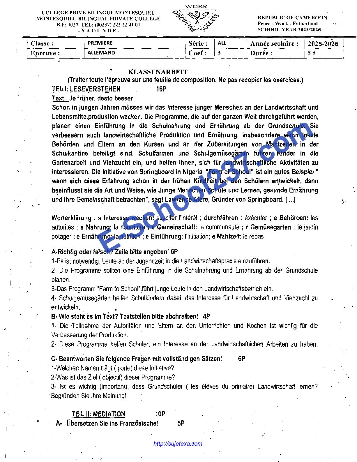 Première Allemand 2025-2026.